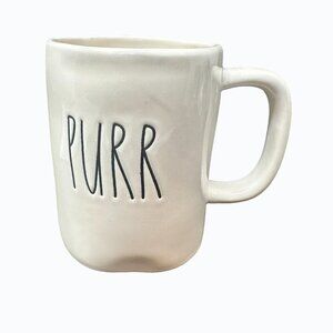 Rae Dunn PURR Mug Ceramic Large Coffee Cup Magenta LL Farmhouse Gift White Cat